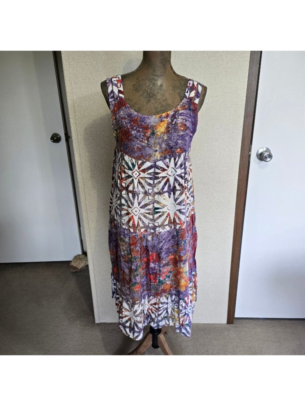 Lady Cactus Large Sleeveless Summer Dress Multicolor Batik Pattern Tie Dye